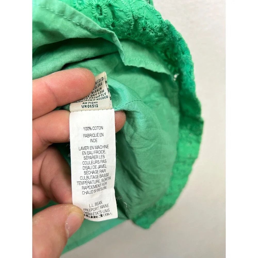 LLBean‎ Green Eyelet V Neck Sleeveless A Line Dress Size 4